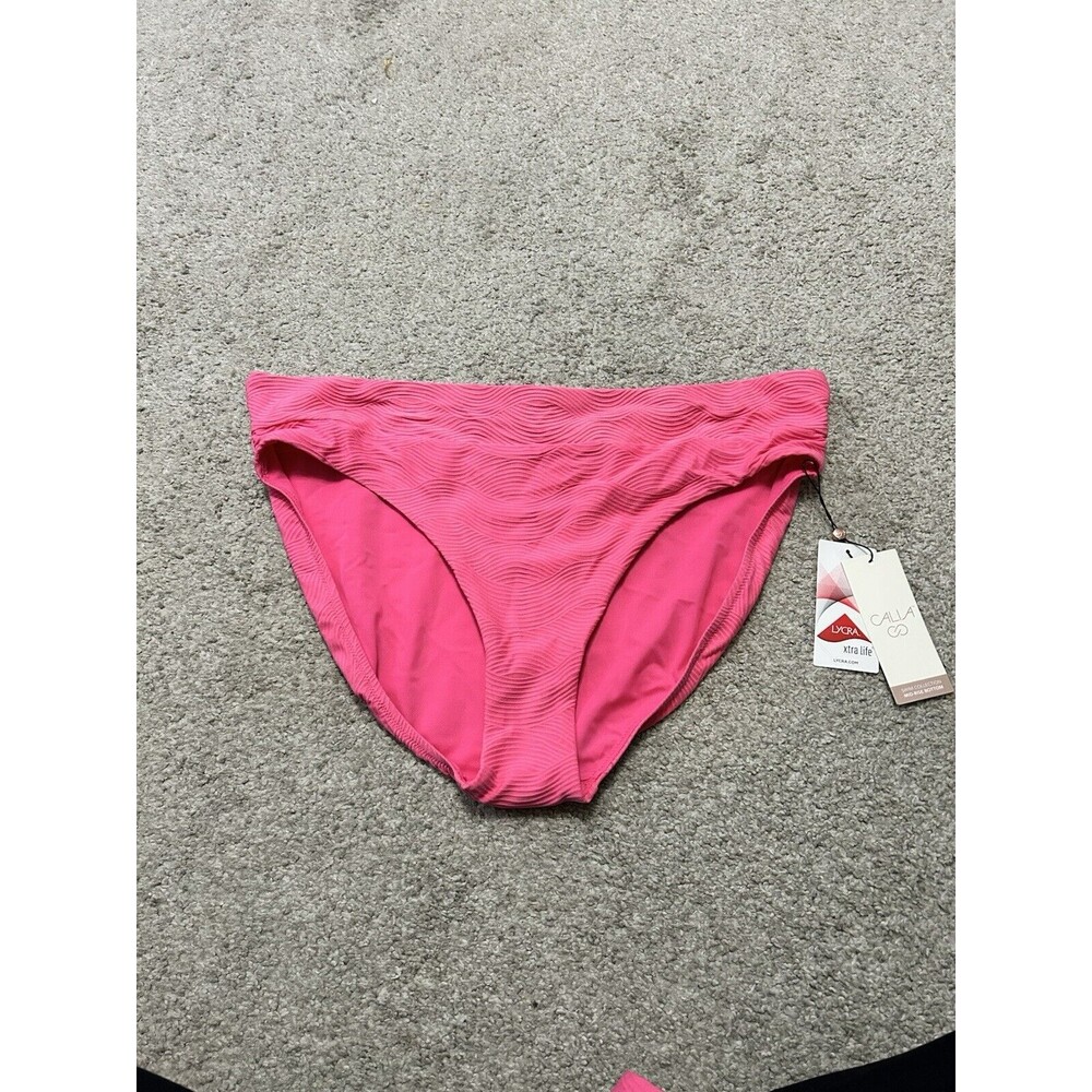 CALIA Women's Wide Banded Swim Bikini Bottom Size XL Pink Heat Waves NWT